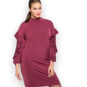 ELOQUII | Ruffle Sleeve Mock Neck Dress